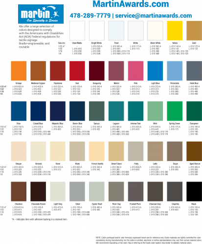 ADA Color Selection Chart - Martin Awards