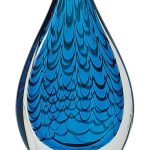 12 1/2 inch Blue Rain Drop Art Glass on Black Base