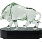 8 1/4 inch Clear Art Glass Bull on Black Base