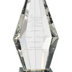 11 inch Obelisk Facet Crystal on Black Pedestal Base