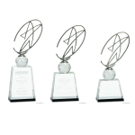 Clear Black Crystal Award with Silver Metal Oval Star