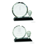 Round Facet Crystal with Golf Ball on Black Pedestal Base Awards