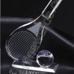 4 1/4″ x 10″ Tennis Racket And Ball Prism Optical Crystal Glass With Indigo Blue Sub Base 1