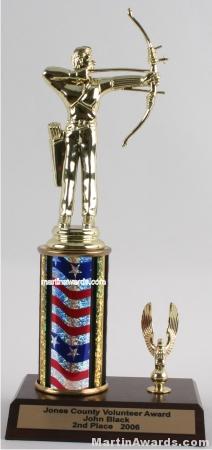Red/White/Blue Single Column Male Archer With 1 Eagle Trophy 1