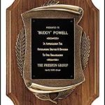 Plaque – American Walnut Plaque w/Antique Bronze Scroll Castings 1