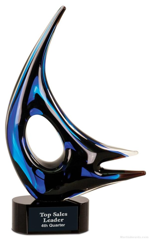 14 1/4 inch Blue Sail Art Glass