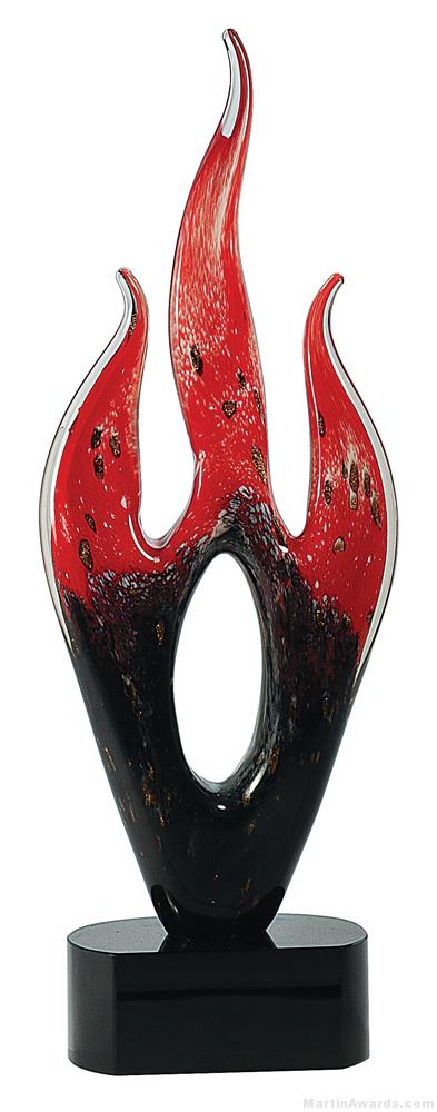 16 1/4 inch Red/Black Flame Art Glass on Black Base