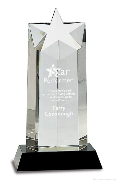 Crystal Star Column on Black Pedestal Base