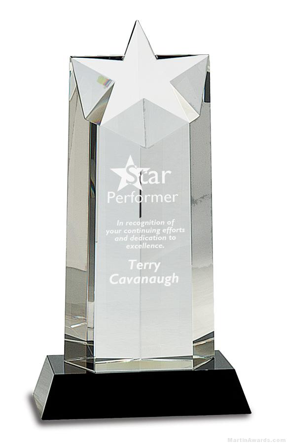 Crystal Star Column on Black Pedestal Base