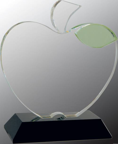 6 1/4 x 5 1/2 Crystal Apple on Black Base