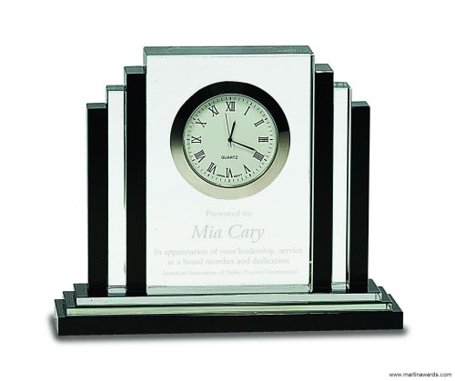 6″ Clear Crystal with Clock with Black Crystal Trim