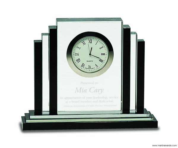 6″ Clear Crystal with Clock with Black Crystal Trim