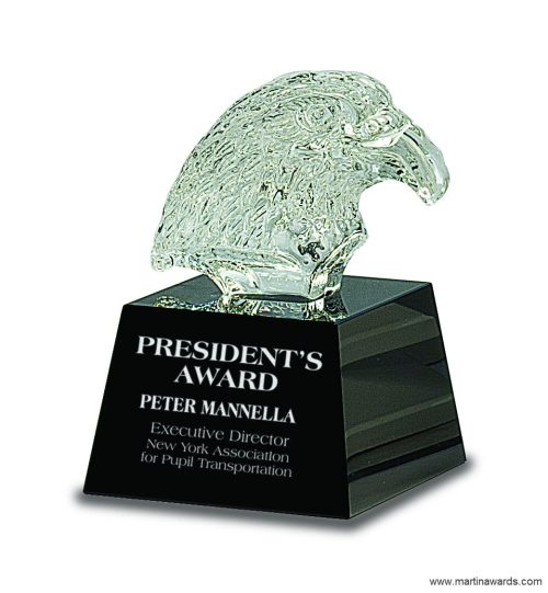 5 3/4″ Clear Crystal Eagle Head on Black Pedestal Base