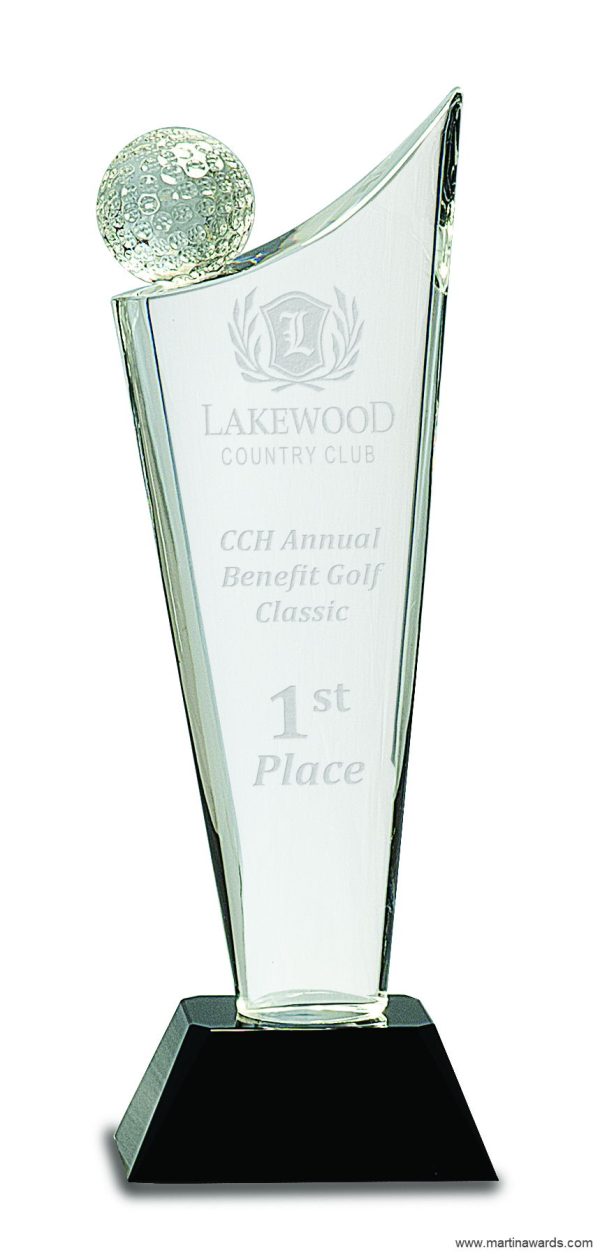 Clear Crystal Golf/Wave on Black Pedestal Base