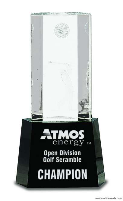 8 1/2″ Clear Crystal Golf Scene on Black Pedestal Base