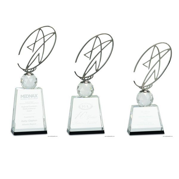Clear Black Crystal Award with Silver Metal Oval Star