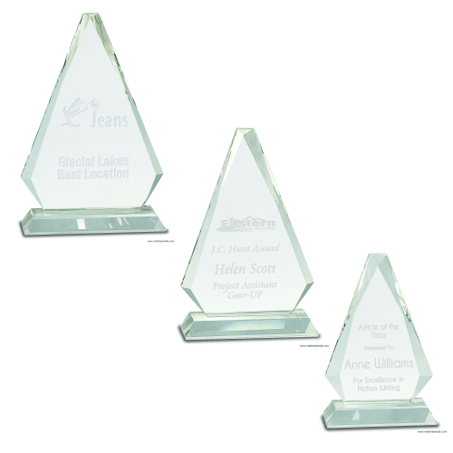 Crystal Glass Triangle Awards on Clear Base