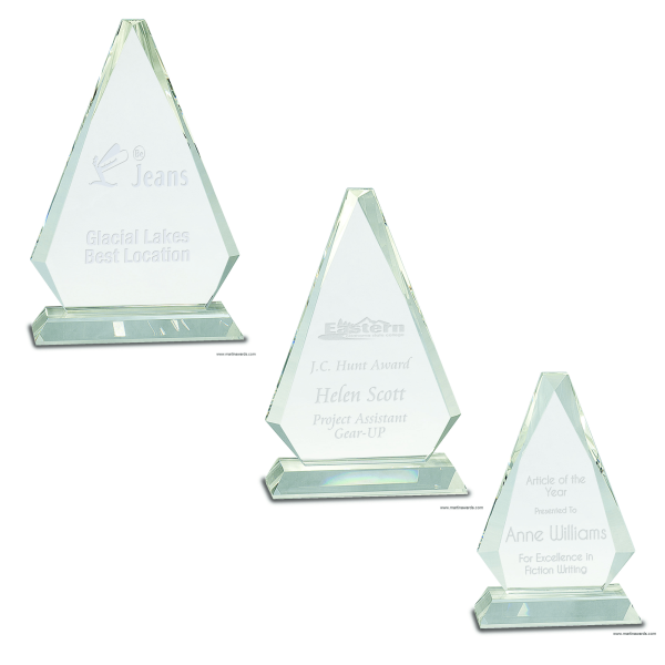 Crystal Glass Triangle Awards on Clear Base