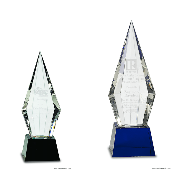 Obelisk Facet Crystal on Black or Blue Pedestal Base