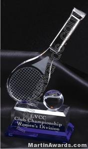 4 1/4″ x 10″ Tennis Racket And Ball Prism Optical Crystal Glass With Indigo Blue Sub Base 1