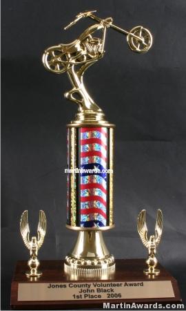 Red/White/Blue Single Column Chopper Motorcycle With 2 Eagles Trophy 1