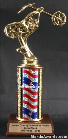 Red/White/Blue Single Column Chopper Motorcycle Trophy 1