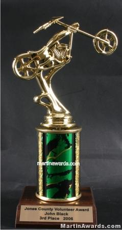 Green Single Column Chopper Motorcycle Trophy 1
