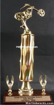 Gold Single Column Chopper With 2 Eagles Motorcycle Trophy 1