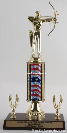 Red/White/Blue Single Column Male Archer With 2 Eagles Trophy 1