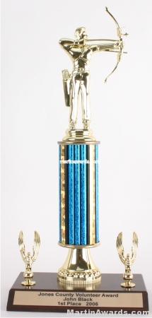 Blue Single Column Male Archer With 2 Eagles Trophy 1