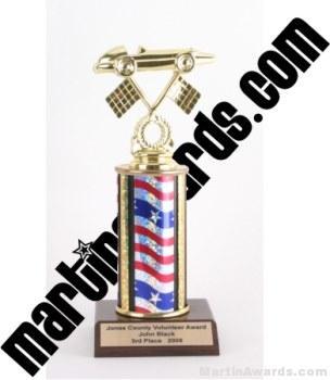 Red/White/Blue Single Column Pinewood Derby Car Trophy 1