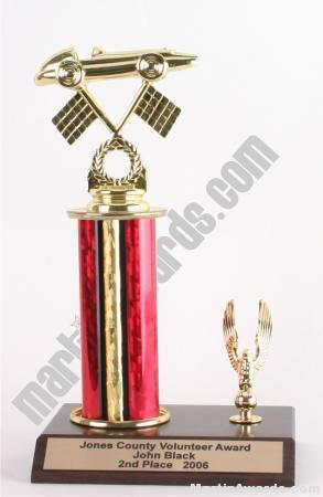 Red Single Column Pinewood Derby Car With 1 Eagle Trophy 1