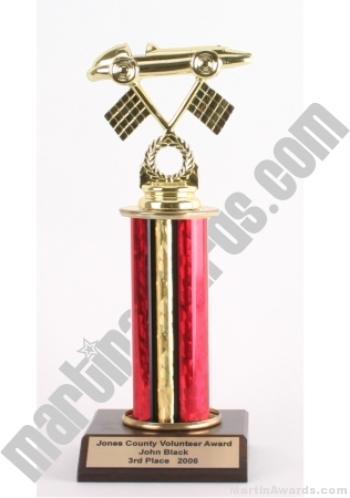 Red Single Column Pinewood Derby Car Trophy 1