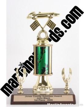 Green Single Column Pinewood Derby Car With 2 Eagles Trophy 1