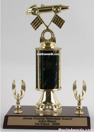 Black Single Column Pinewood Derby Car With 2 Eagles Trophy 1