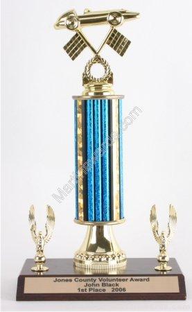 Blue Single Column Pinewood Derby Car With 2 Eagles Trophy 1