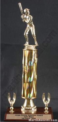 Gold Single Column Male Baseball/Softball With 2 Eagles Trophy 1