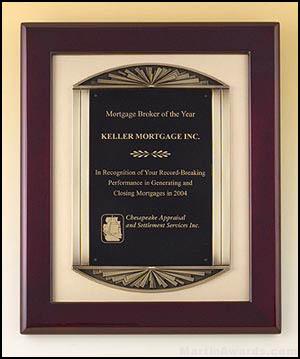 Plaque – Rosewood Stained Piano Finish Plaque w/Bronze Frame Casting and Black Brass Engraving Plate 1