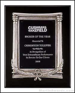 Plaque – Black Stained Piano-Finish Plaques with Antique Silver Frame Cast 1