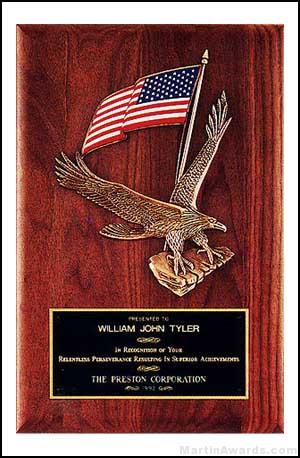 Plaque – Walnut Plaque with Large Eagle Casting and American Flag 1