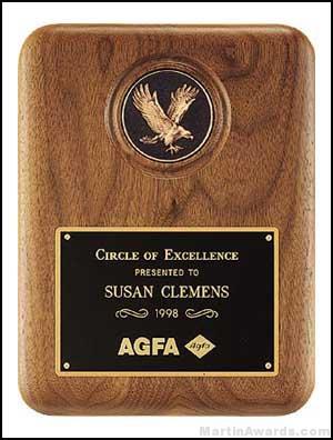 Plaque – Walnut Stained Plaques with Antique Bronze Cast Eagle Medallion 1