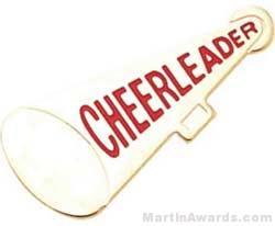 1 1/4″ Etched Soft Enamel Cheerleader Megaphone Chenille Letter Pin 1