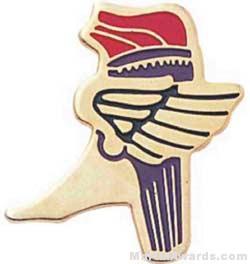 1″ Etched Soft Enamel Winged Foot Torch Chenille Letter Pin 1