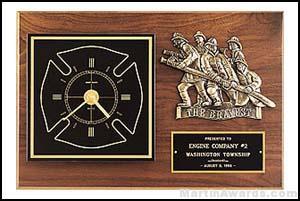 Plaque – Clock with Fireman Castings and Engravable Plate 1
