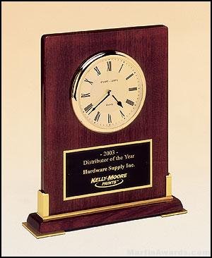 Desktop Clock Award – Rosewood Piano-Finish Wood Clock Award with Gold Accents 1