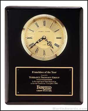 Clock Plaque Award – Black Piano-Finish Wall Clock Plaque Award with Glass Lens 1