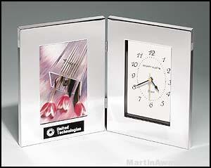 Desk Award – Combination Clock/Photo Frame in Polish Silver Aluminum 1