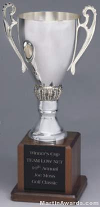 Trophy Cup – Silver Plated Trophy Cup on Walnut Base 1